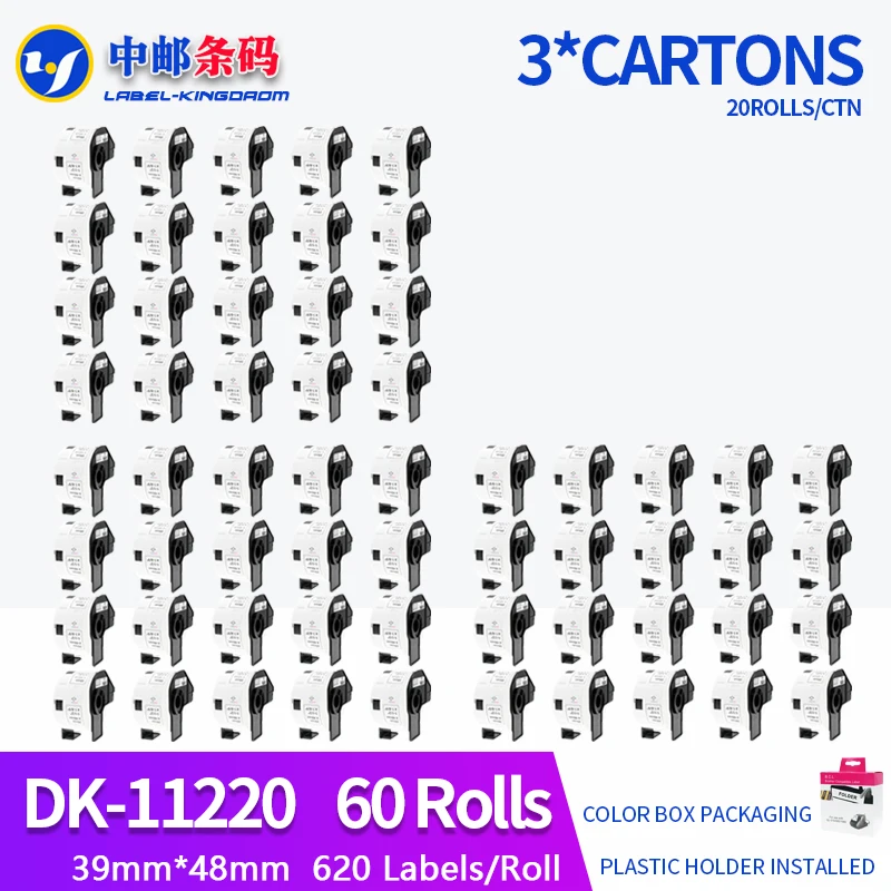 

60 Rolls Generic DK-11220 Label 39*48mm 620Pcs Compatible for Brother Label Printer QL-570/700/720 All Come With Plastic Holder