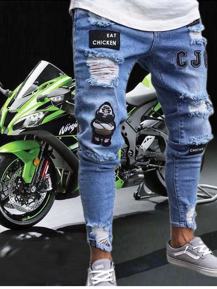 Men's Jeans Stretch Ripped Skinny Casual Y2K Pants Destroyed Hole Slim Fit Denim Trousers Hip Hop Cloth for Man Fashions