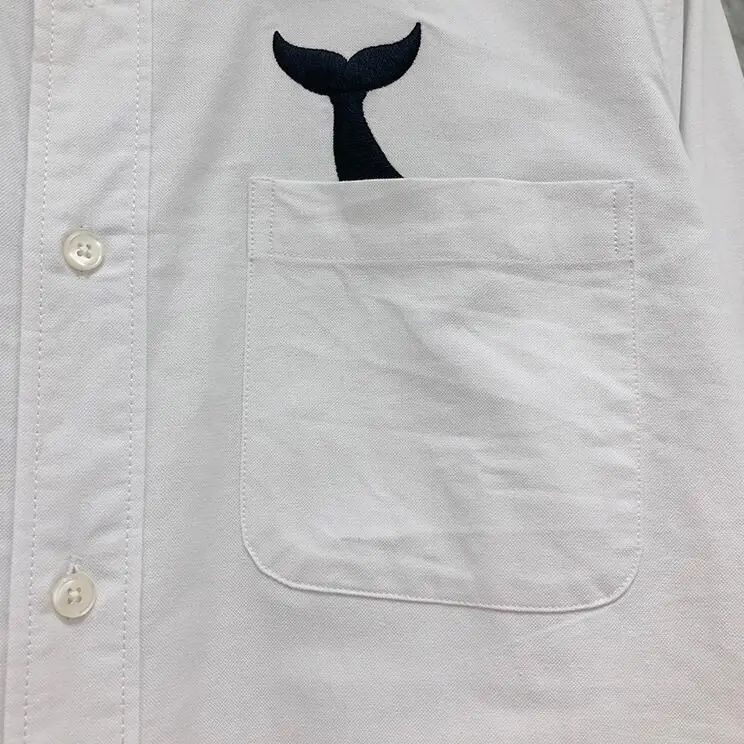 TB Man Shirt New Whale Embroider Shirts Men Long Sleeve Casual Shirt Turn Down Collar Oxford Y White Men's Clothing
