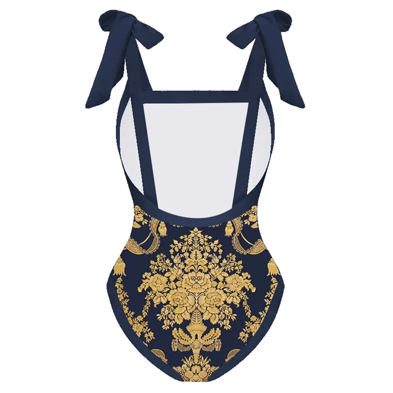 LANSWE Vintage Print Deep V One Piece Swimsuit Separate Two Pieces Biquini 2023 Women's Cover Up Swimsuit Summer Beach Wea OP058