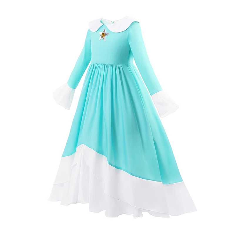 Платье Rosalina для девочек игры принцессы Детский костюм косплея синее платье с