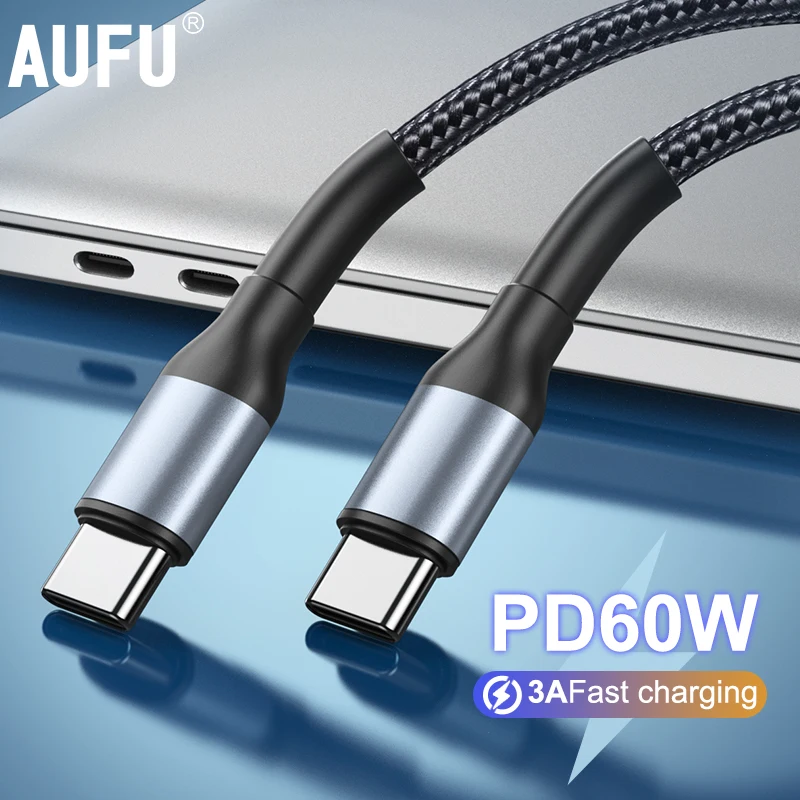 

AUFU 60W USB C To USB Type C Cable USBC PD Fast Charging Charger Cord USB-C 3A TypeC Cable 2M For Macbook Samsung Xiaomi Poco