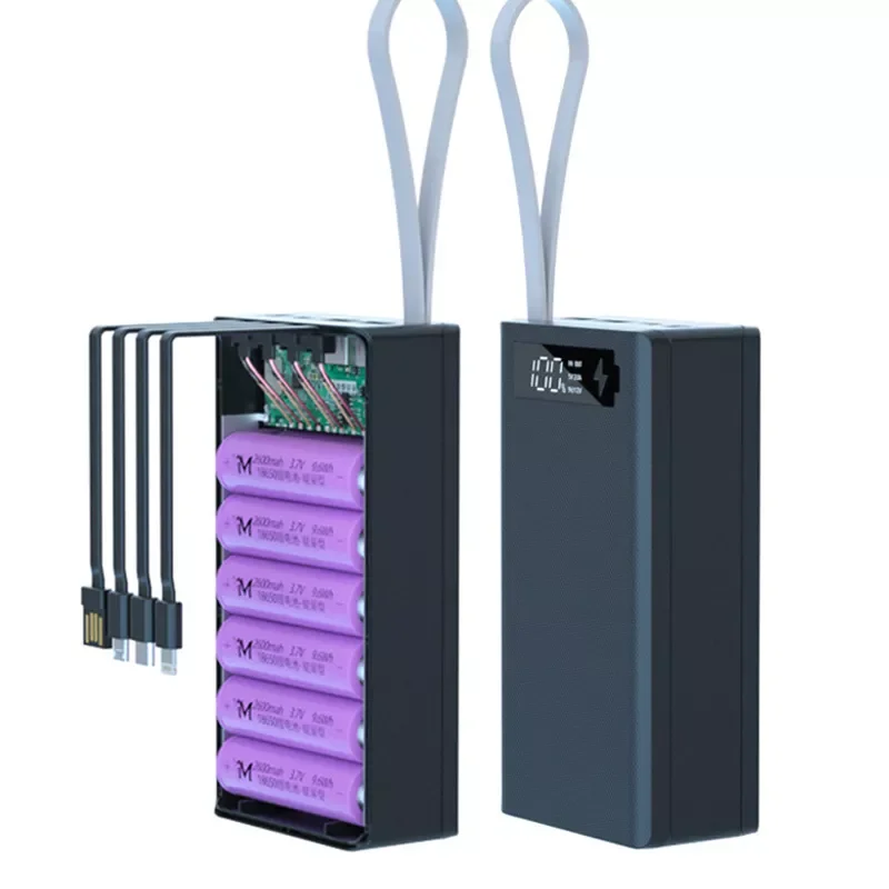 

12*18650 Battery Storage Box with 4 Cable PD Fast Qi Wireless Charger Power Bank Case 18650 battery Holder Charging Box Shell