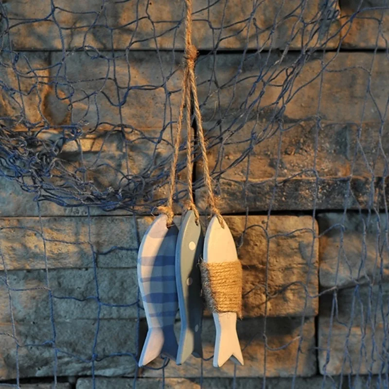 

Nautical Wooden Fish Pendant Room Decor Fish String Wall Hanging Shooting Props