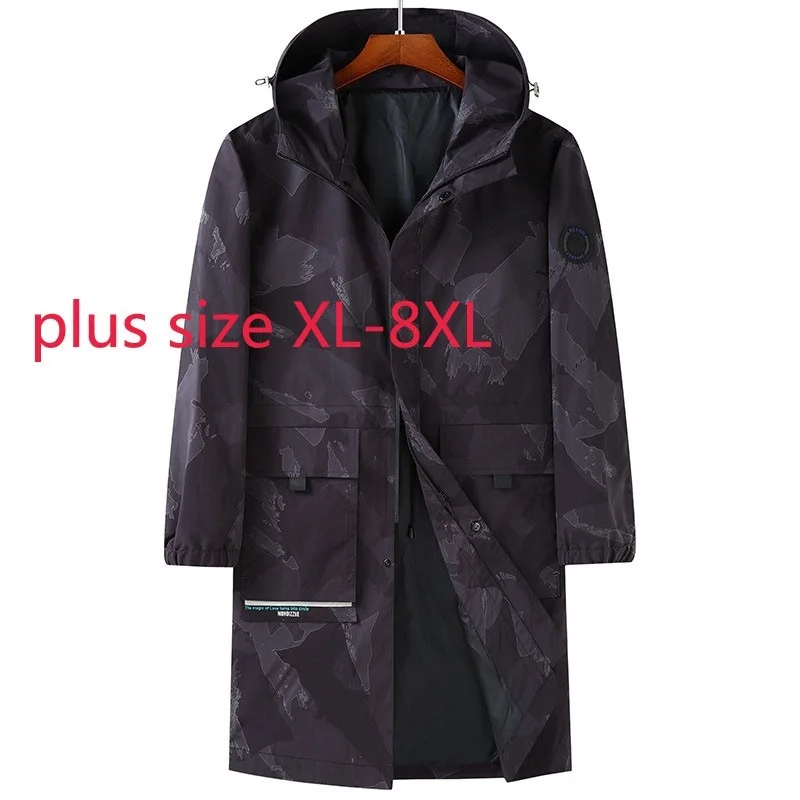New Arrival Fashion Suepr Large Young Men Long Hooded Windbreaker Camouflage Spring And Autumn Plus Size XL2XL3XL4XL5XL6XL7XL8XL