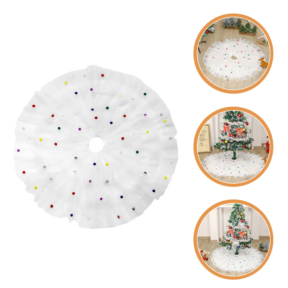 

Christmas Tree Skirt Xmas Stand Base Decor Outdoor Home Apron Bottom Decoration Rug Protector Accessory Pompom Round