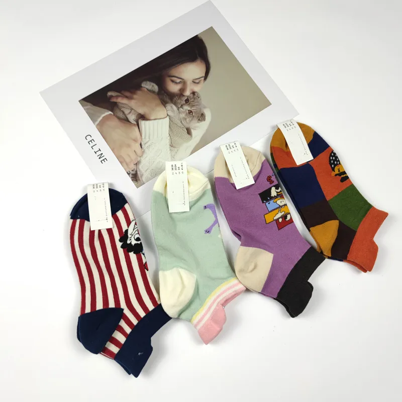 ALYDamei 1 pair of women's cotton socks summer cartoon grid cute girly style super nice