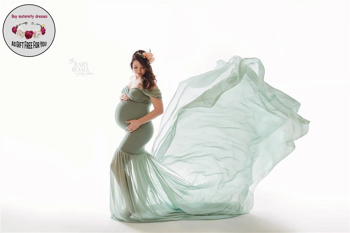

Women Maternity dress Chiffon Off Shoulders Deep V-neck Floor Length Mermaid dress Photography Props Dress