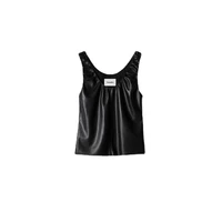 summer new vest womens faux leather sleeveless pleated top traf y2k clothes top women crop top woman clothes tops women 2022