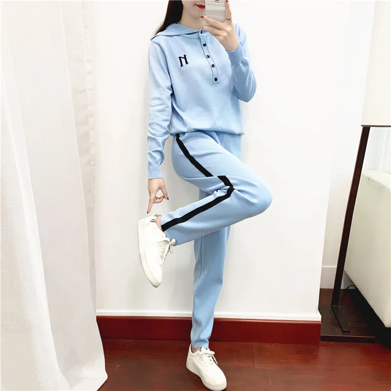 

Женский спортивный костюм из двух предметов, трикотажный кардиган с длинным рукавом и брюки, весна-осень 2022