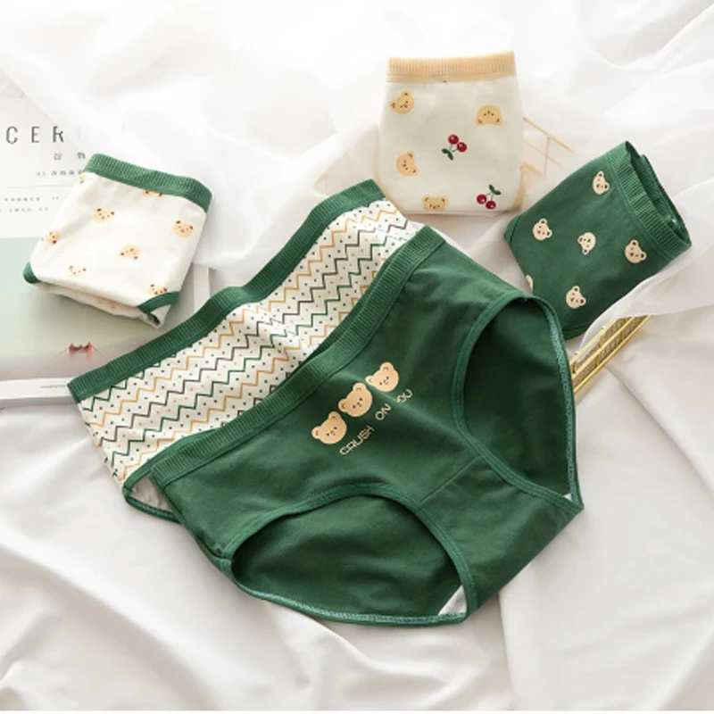 

2021 Women's Cotton Underwear Japanese Cute Briefs Mid Waist Seamless Underpants Cute Cartoon Panties Female Cotton Lingerie