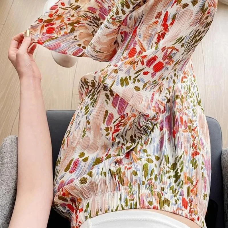 Брюки женские тонкие с широкими штанинами повседневные свободные штаны