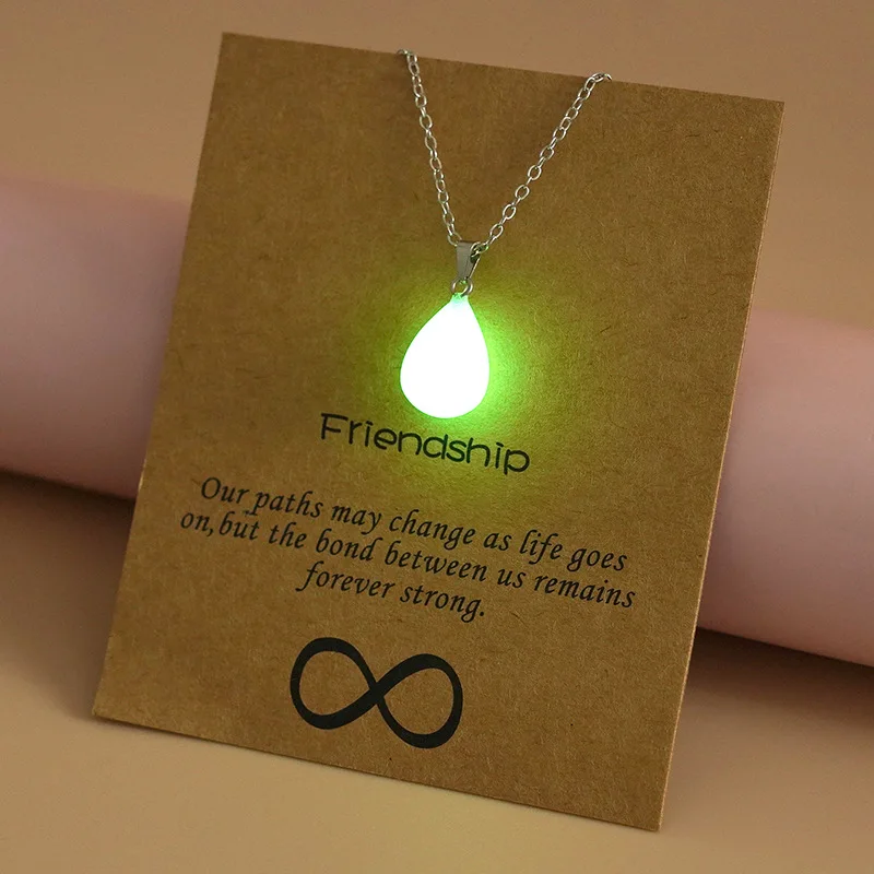 

2022 New Ladies Cardboard Necklace Luminous Water Drop Metal Bohemian Individually Packaged Pendant Necklace Fashion Gift