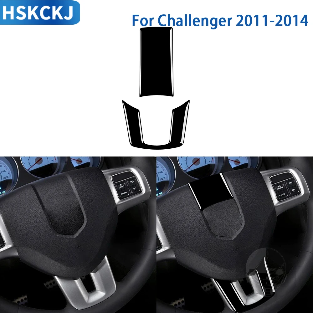 

For Dodge Challenger 2008-2014 Accessories Car Black Interior Steering Wheel Upper Chin Panel Trim Sticker Plastic Decoration