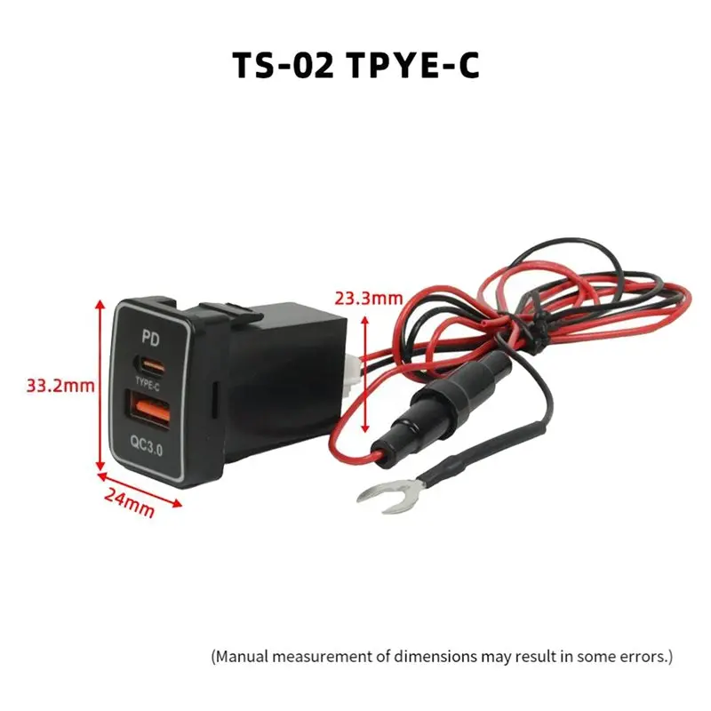 Фото НОВИНКА В НАЛИЧИИ - Автомобильная розетка с быстрой зарядкой QC3.0 Type-C, 1 шт. TS-02 для Toyota, двойной порт быстрой зарядки, детали для модификации автомобиля. №3