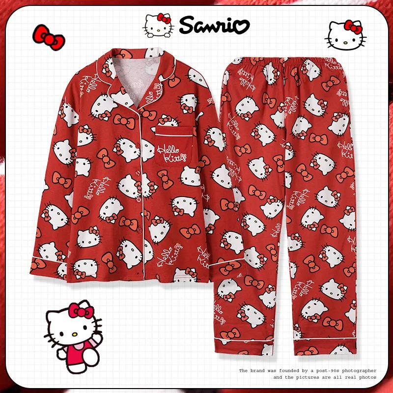 Новинка Милая женская пижама весна-осень чистый хлопок красный с длинным рукавом