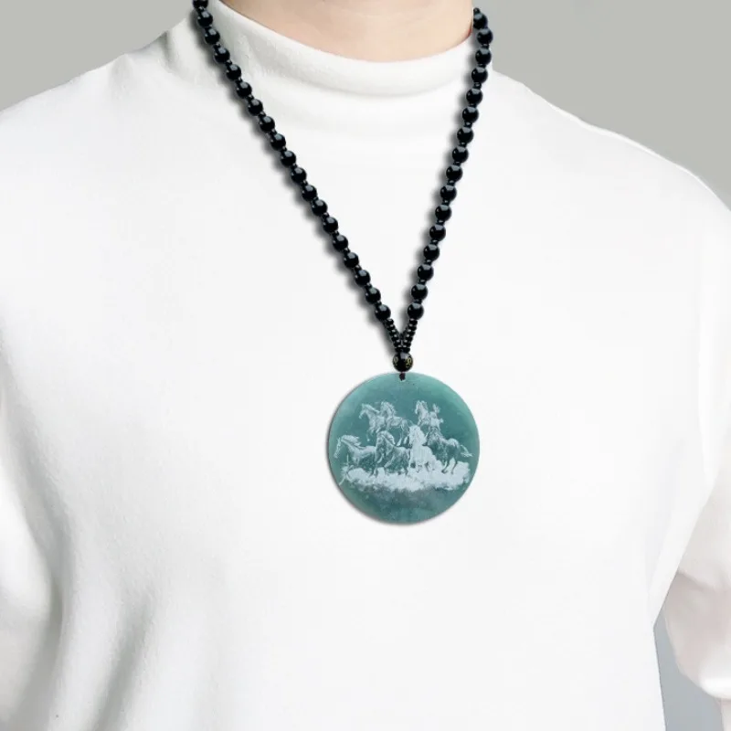 Восемь Джунма резьба по теню нефритовый кулон натуральный с изображением лошади