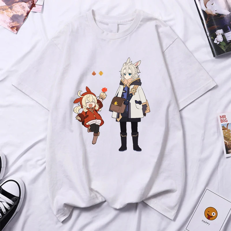 

Kawaii Women Blouses Genshin Impact Funny Game Short Sleeve Blouses Harajuku Summer Funny T-shirts Female Clothing Tops