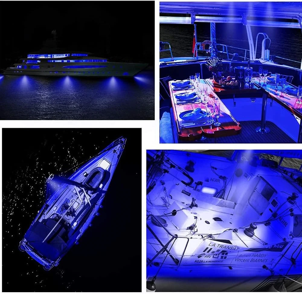10PCS Судовые огни 12V 24V Водонепроницаемые палубы от Transom Cockpit Light Yacht Fishing Saiboat Blue