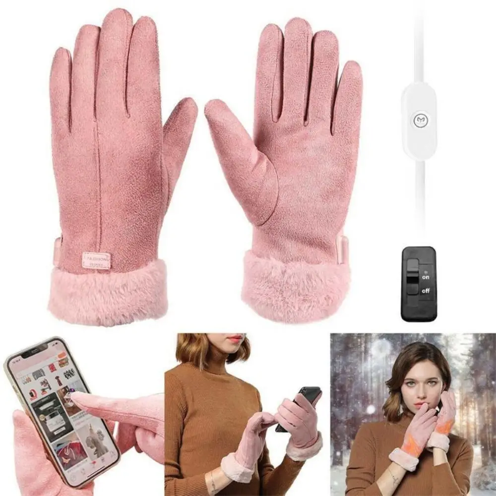 Soft Winter Warm Touch Screen USB Warming Gloves Hand Warmer Motorcycle Mittens Electric Heated Gloves