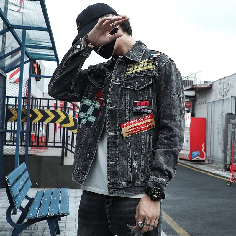 

Wholesale 2022 Fashion Denim Jacket Male Student Trendy Handsome Clothes Teen Denim Jacket Boys Patchwork Korean Men's Jacket