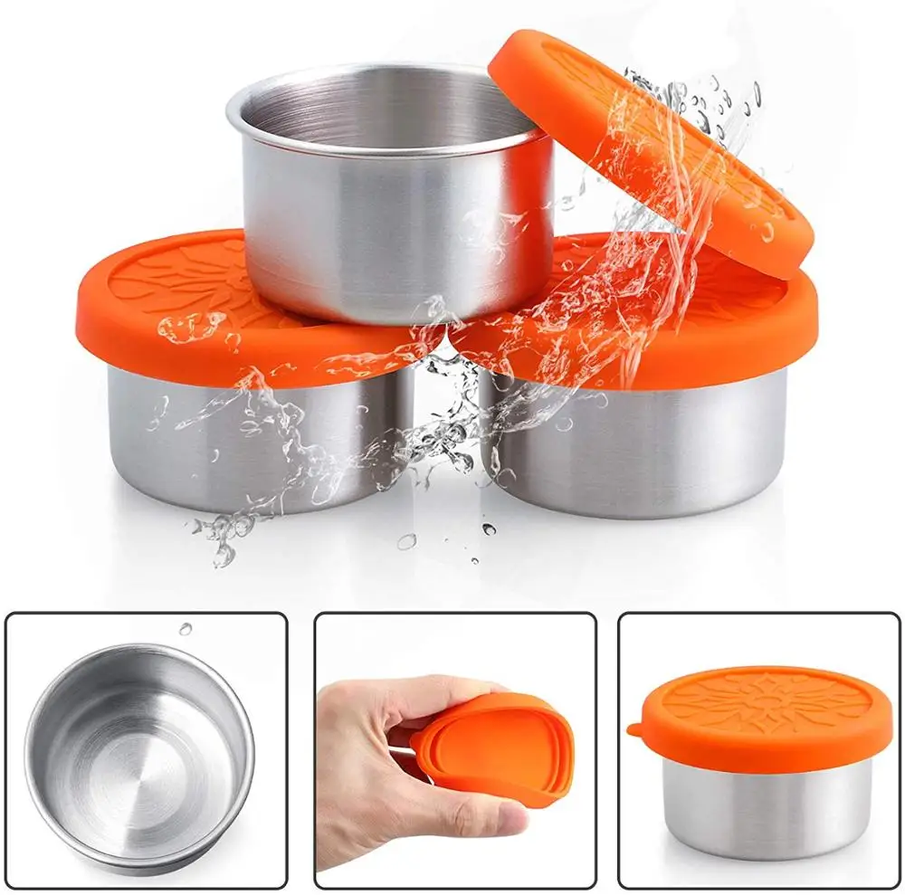 

Realman Salad Dressing Containers Set- 3X3.4oz Stainless Steel Condiment Containers with Leakproof Silicone Lids Baby Food Jars
