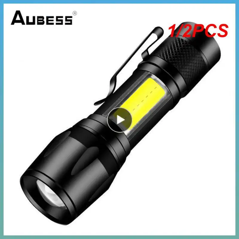 

1/2PCS Zoom Mini Led Flashlight XP-G Q5 Flash Light Lantern Portable rechargeable Glare COB Flashlight Outdoor Camping