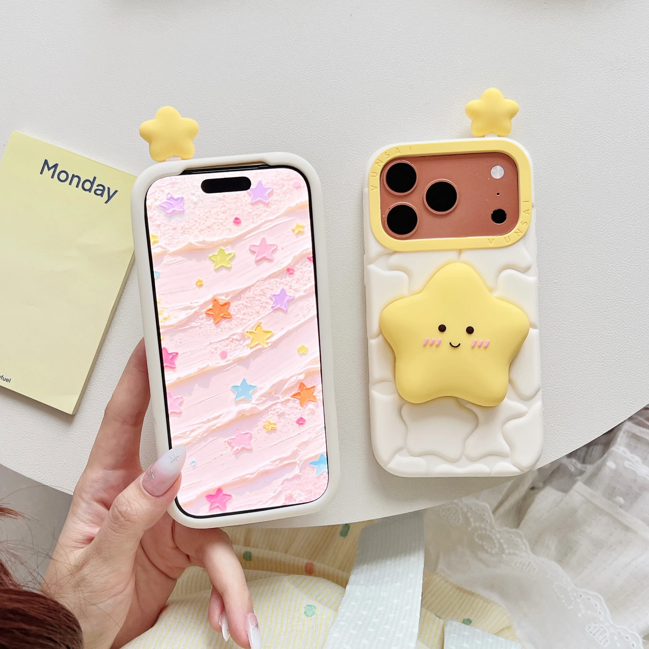 Фото Мягкий силиконовый чехол Kawaii 3D с мультяшными звездами для iPhone 17 16 15 14 13 12 Pro Max, милый противоударный чехол для телефона №4