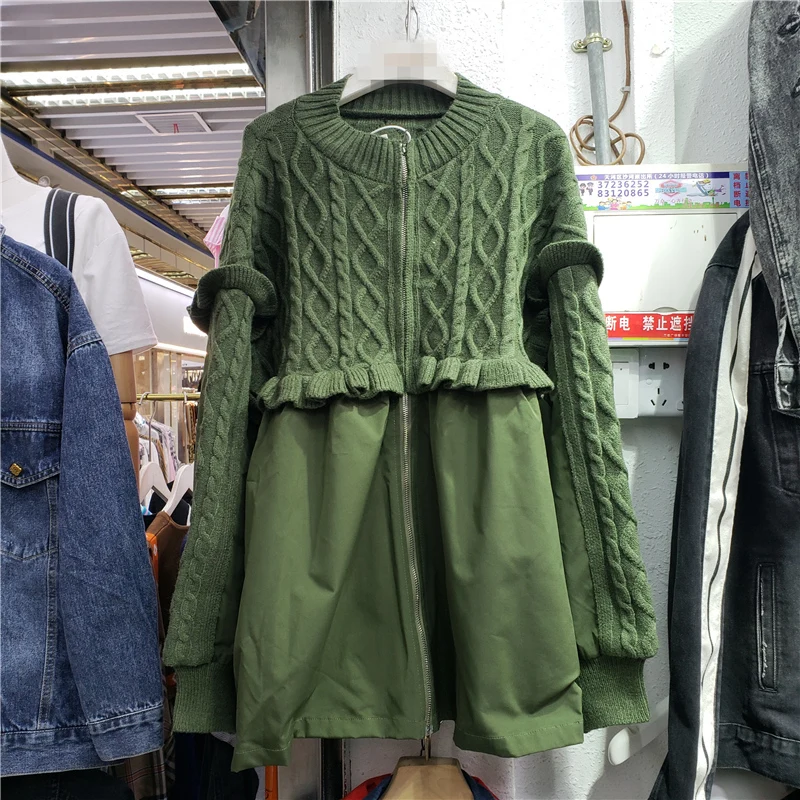 

Женское свободное трикотажное пальто на молнии с круглым вырезом и длинным рукавом