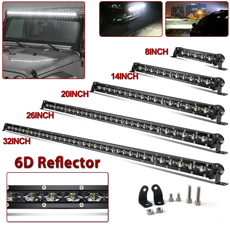 

Led Work Light 8" 14" 20" 26" 32" 38" 44" Inch 6D 12V Slim Car Spot Flood Convex Combo SUV Niva Lada 4X4 Off Road Light Bar Lamp
