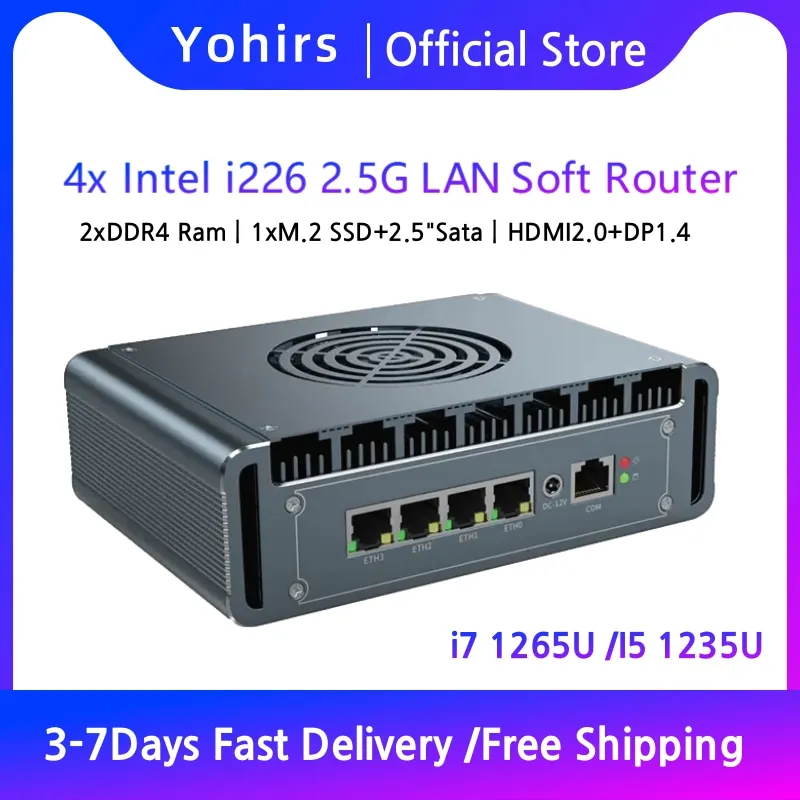 4Intel i226 2.5G LAN 12th Gen i5 1235U i7 1265U Soft Router Pentium 8505 Proxmox VMs Server Computer Pfsense Firewall Mini PC