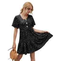 summer sweet ruffle polka dot dress womens round collar british style short sleeve dress ladies casual high waist short dress