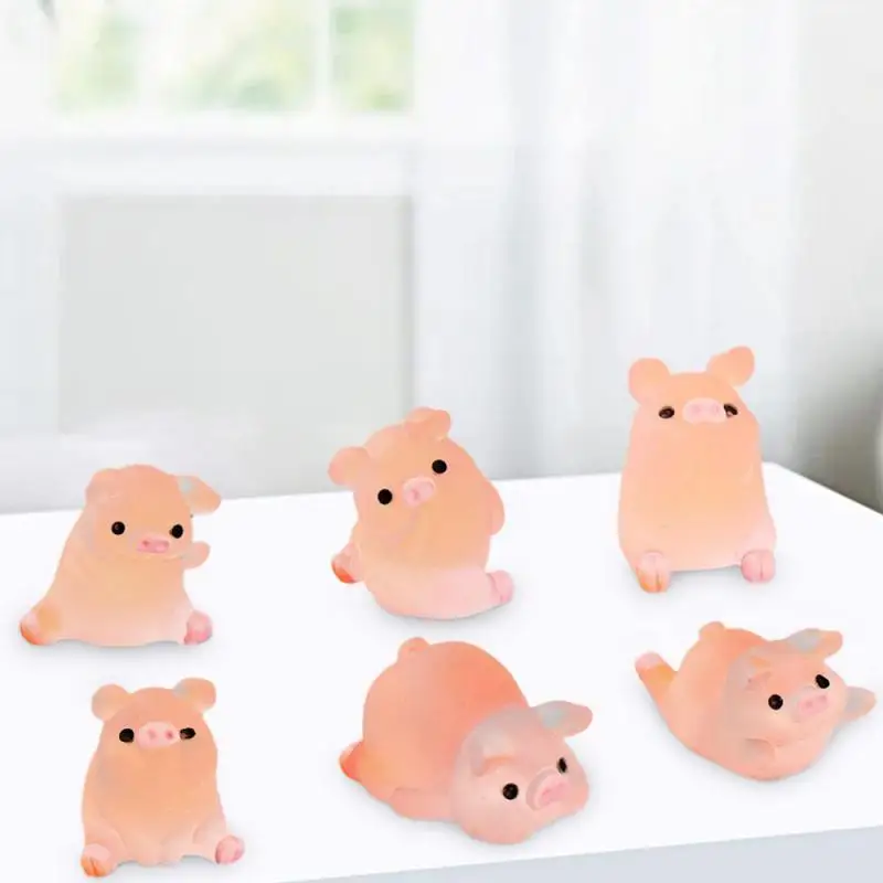 6/1 шт. светящиеся мини-игрушки из смолы в виде поросенка на приборной панели