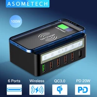 100W Multi USB Phone Charger Type Adapter for iPhone Samsung Fast Wireless Chargers LED USB Charger Multiple Quick Charge