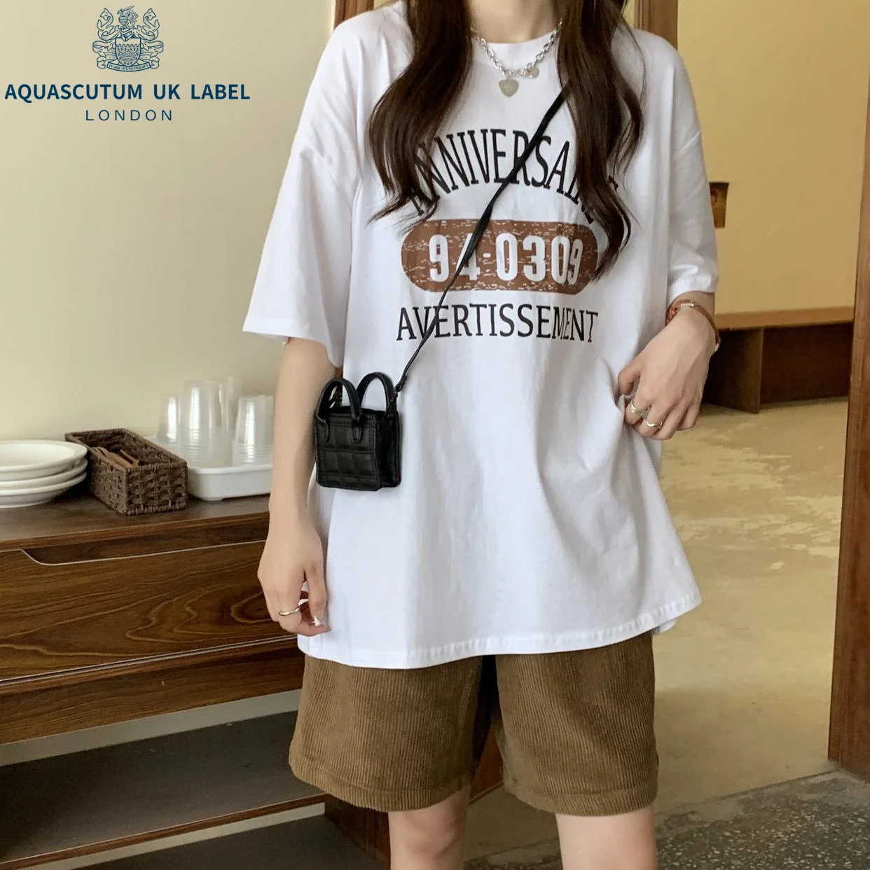 

Aquascutum Round neck printed cotton short sleeve T-shirt women's summer 2022 new loose and thin versatile top fashion