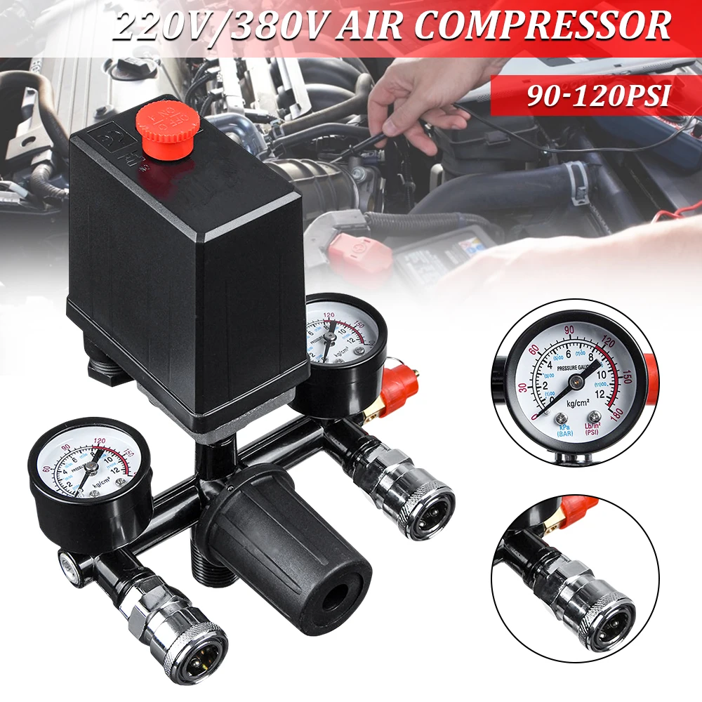 220v/380v All Black Bracket With Switch Manifold Pressure Regulator Aluminum Alloy Safety Pressure Valve
