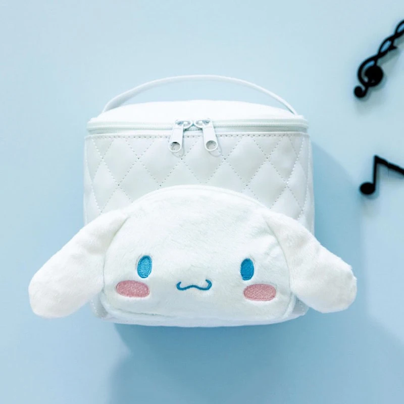 

Sanrio Cinnamoroll Cosmetic Bag Kawaii Anime Cartoon Cute Travel Plush Embroidery Makeup Storage Bucket Handbag Toys Girls Gifts