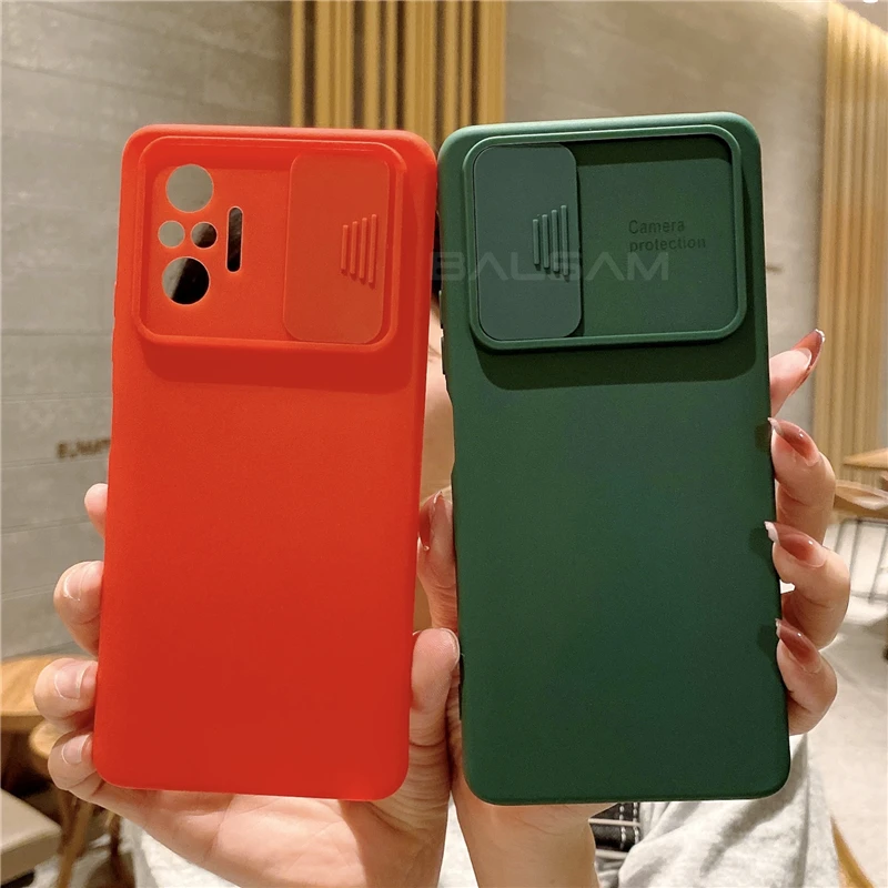 slide camera lens protector liquid silicone phone case for xiaomi poco f3 m4 x3 nfc mi 11 lite 11t redmi note 11 10 9s 8t m4 pro free global shipping