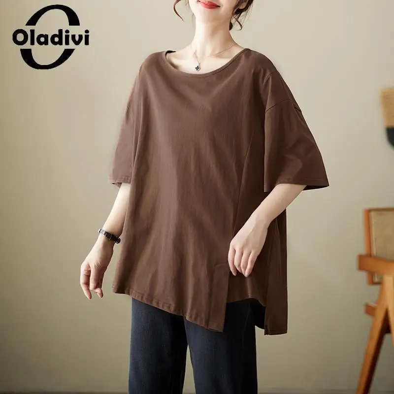 

Модные женские повседневные свободные футболки Oladivi, Новинка лета 2023, футболки большого размера с коротким рукавом, женские топы, туники 5XL 9155