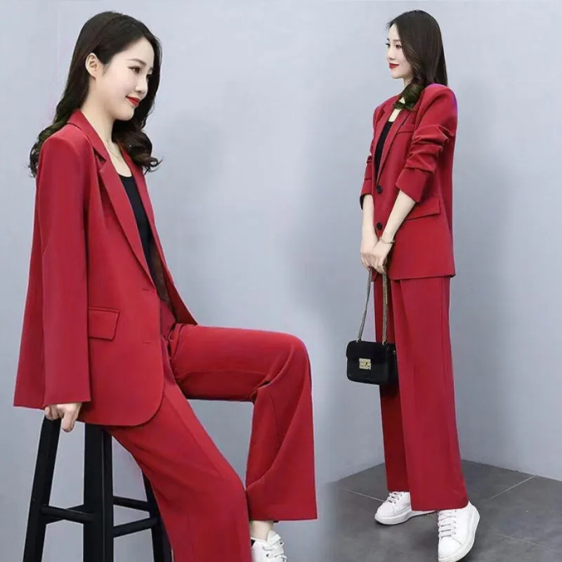 2023 Autumn New Casual Suit Jacket Pants Two-piece Women's FashionLoose Blazers Trousers Set Female Elegnat Professional Wear
