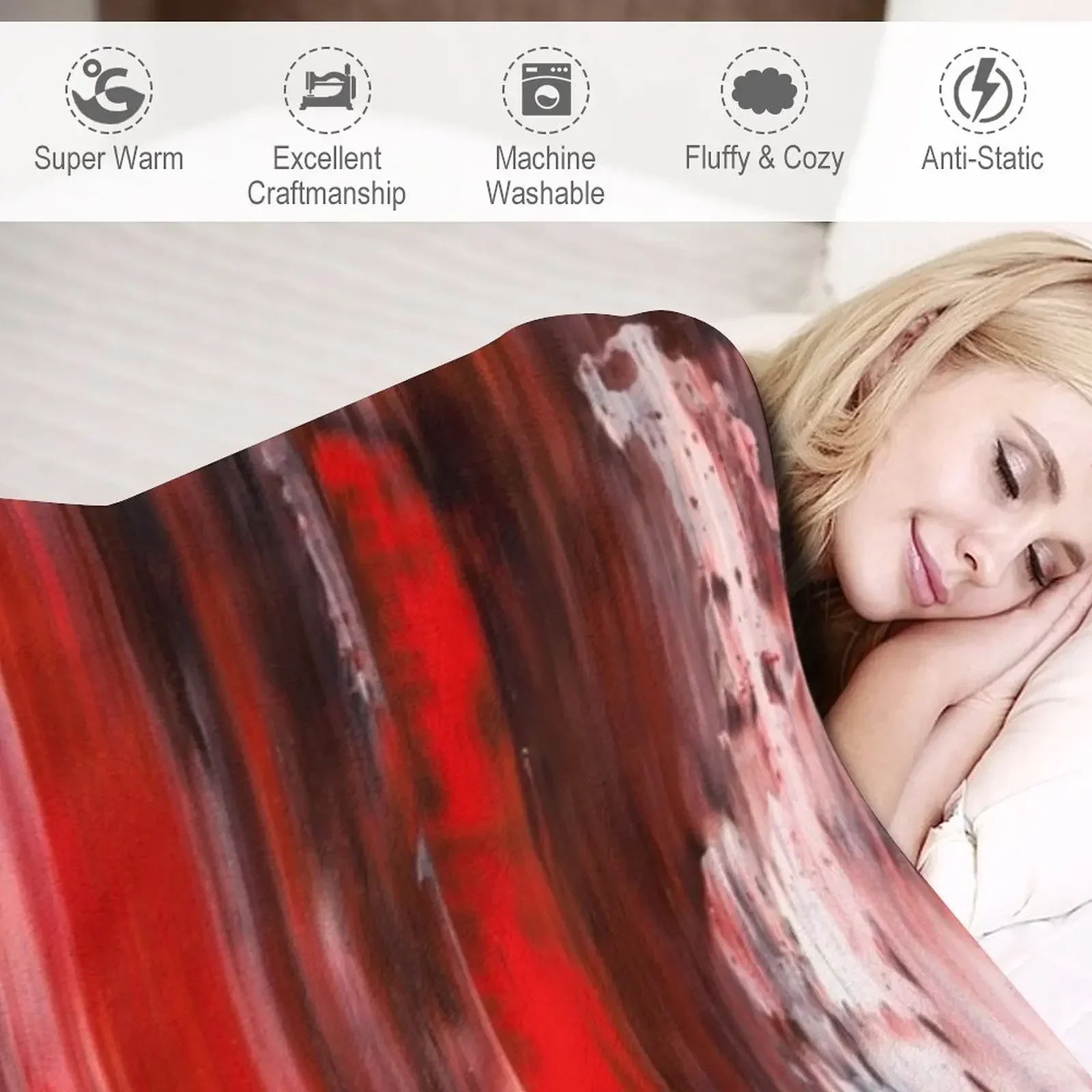 Абстрактное изображение #2-черные белые красные волны Бросьте Одеяло волосы