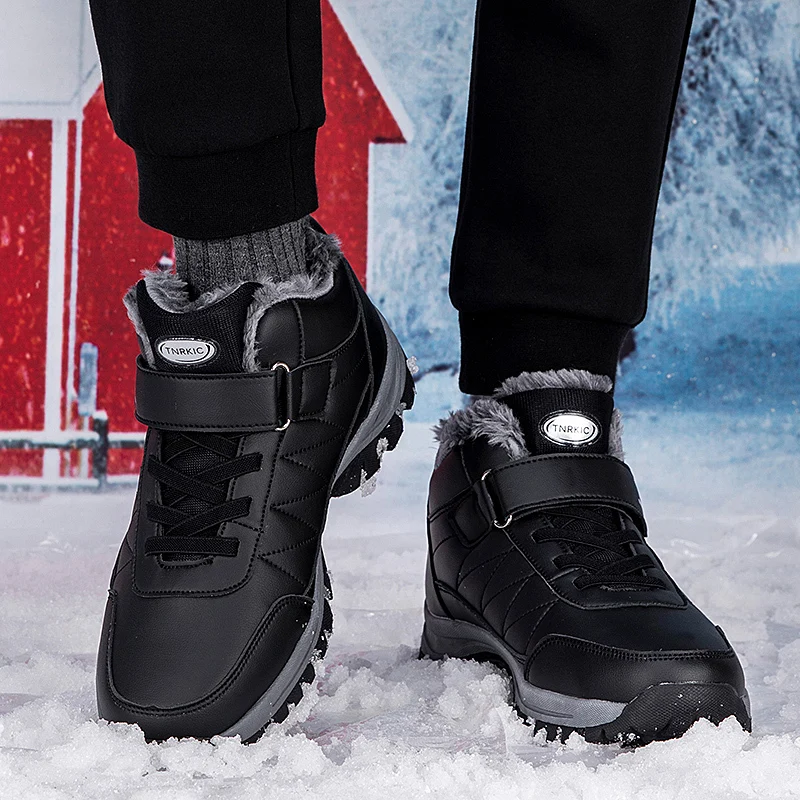 2022 New Winter Men Sneakes Waterproof Warm Leather Shoes Man Outdoor Non-slip Running Shoes Light Plush Walking Snow Boots Male