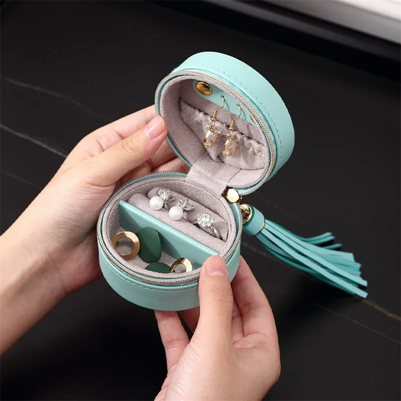 

Tassel Jewelry Box Mini Travel Jewelry Organizer Earring Ring Necklace Portable Packaging Case Mini Jewelry Storage Display Box
