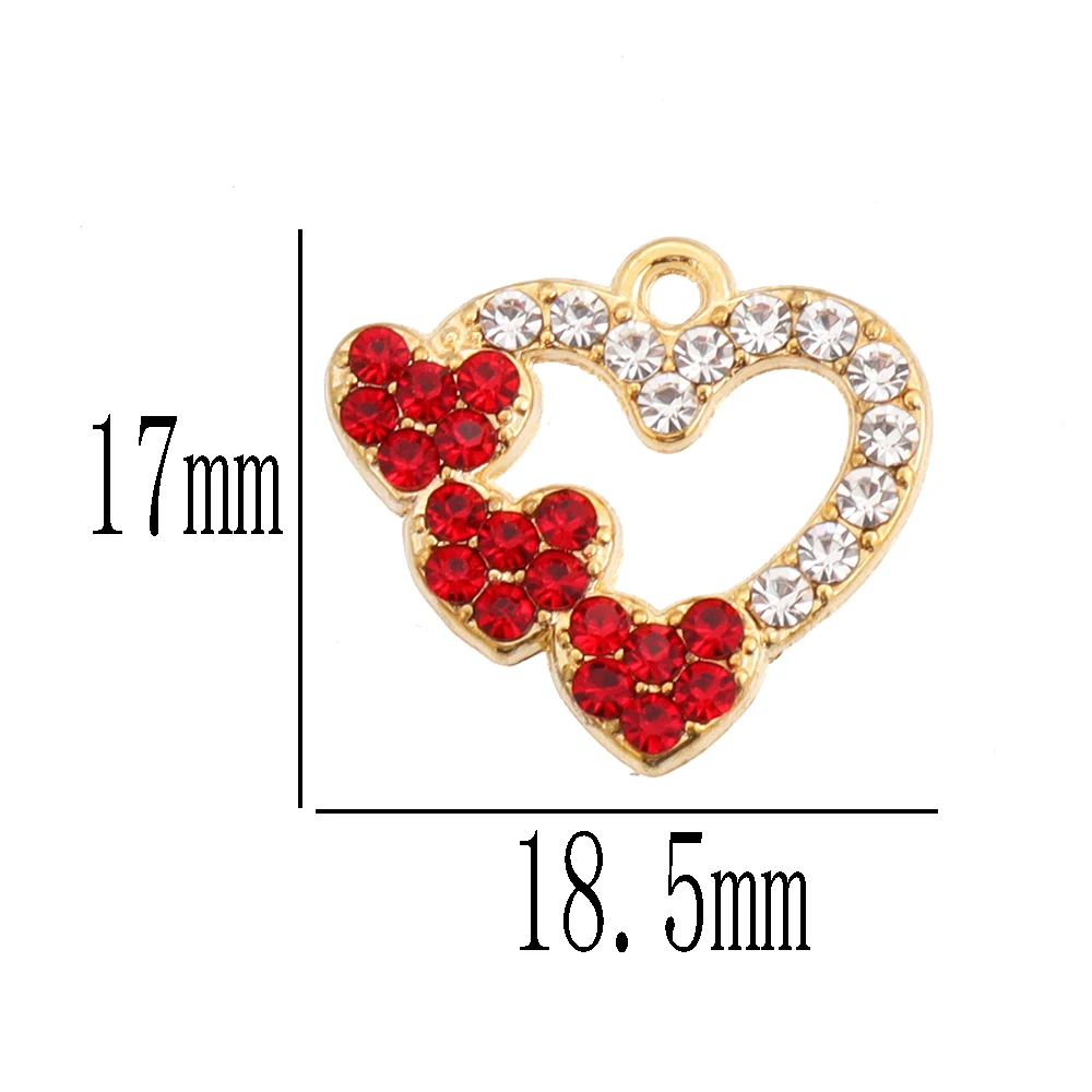 10 шт. Разноцветные Подвески в виде сердца с кристаллами