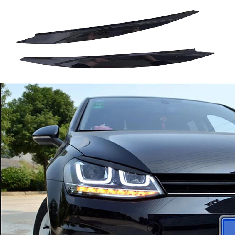 2Pcs Black Headlight Eyebrow Eyelids Cover Trim Decoration Fit For VW Golf 7 VII GTI GTD GTE R MK7 2012 2013 2014 2015