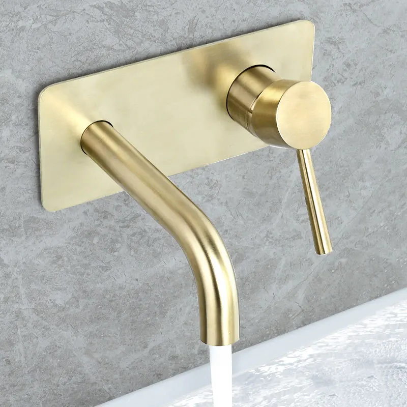 

Wall-mounted Concealed With Pre-embedded Box Black/Bushed Gold Basin Faucet Brushed Hot and Cold Water Washbasin Mixer Tap