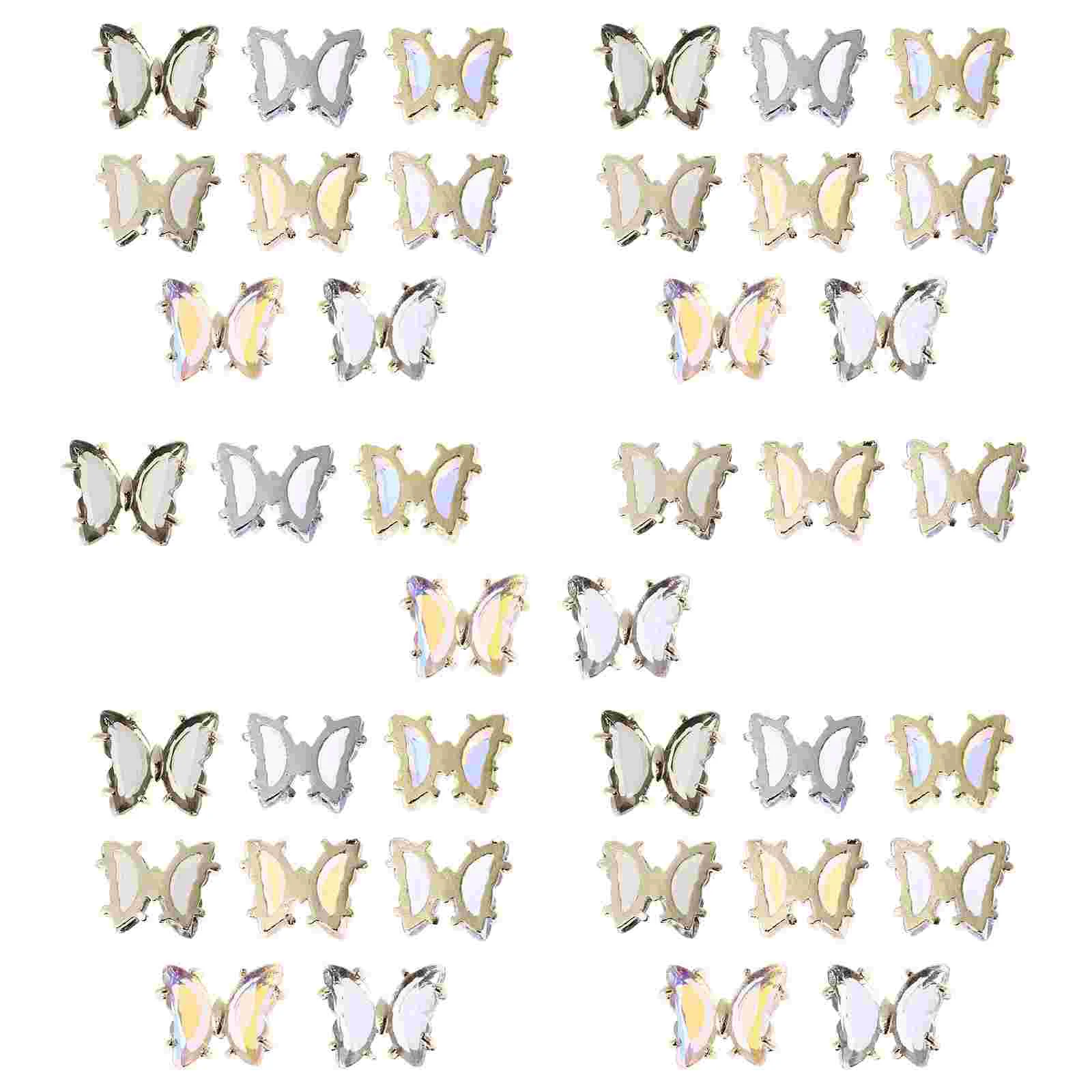 

40 Pcs 3d Nail Accessories Crystals Decor Ornaments Manicure Decorations Colorful Charm Zircon Butterflies
