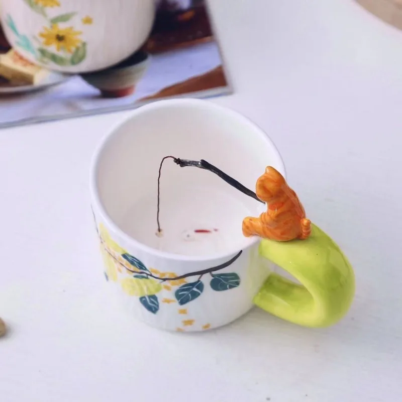 Кофейная кружка для рыбалки с мультяшным 3d-котом 450 мл