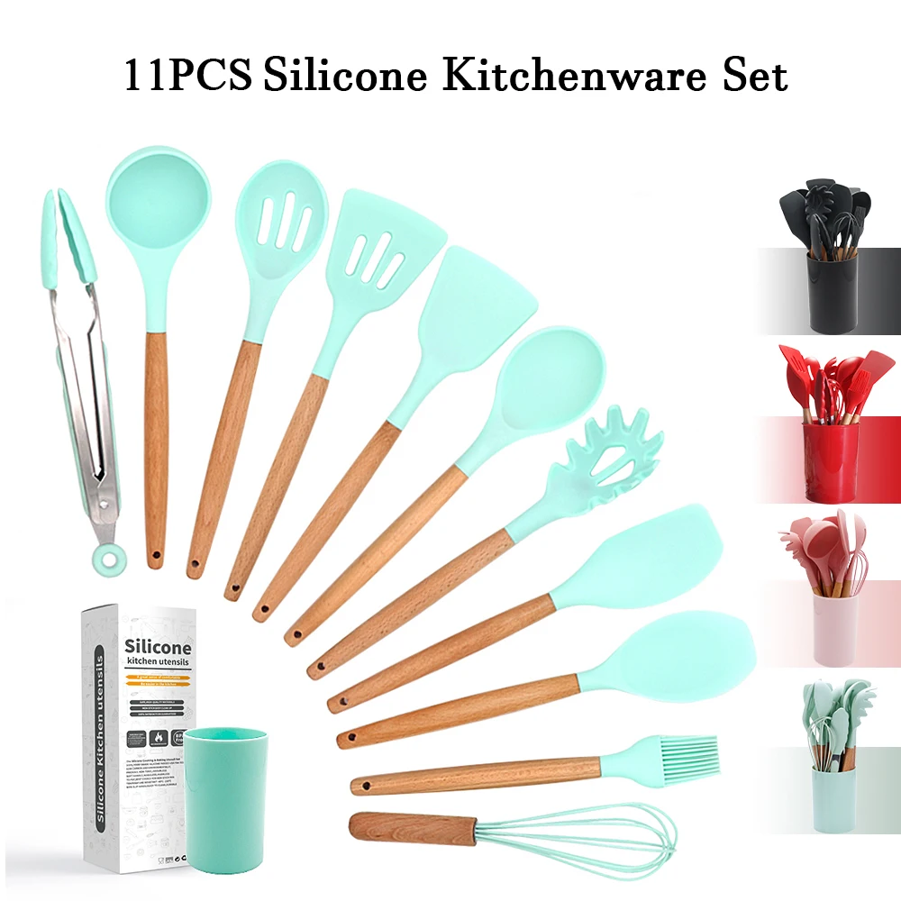 

11PCS/set Silicone Kitchenware Non-stick Cookware Cooking Tool Spatula Beaters Colander Shovel Spoon Soup Kitchen Tools Set