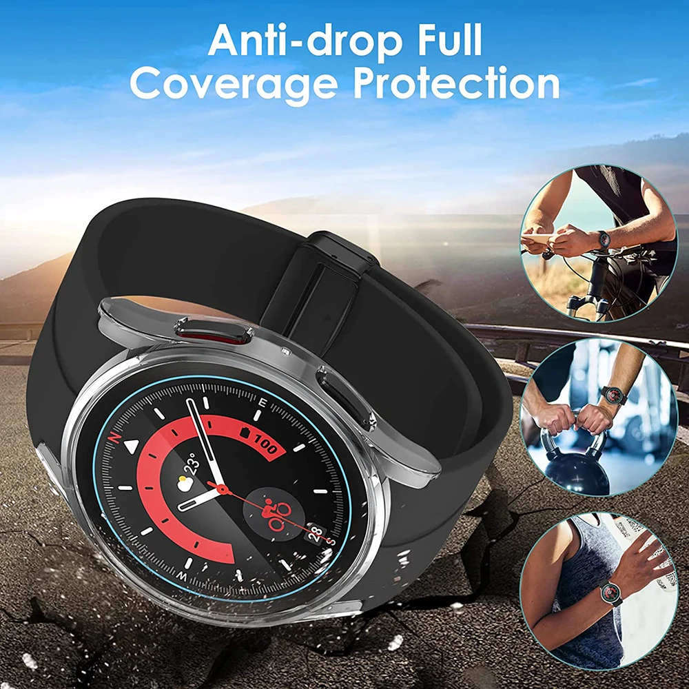 Glass+Case for Samsung Galaxy Watch 5/5 Pro Waterproof PC Galaxy Watch 5 40mm 44mm Cover Watch 5 Pro 45mm Cover+Screen Protector